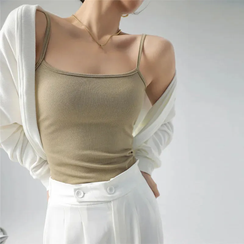 Women Backless Crop Tops Slim Knit Cotton Camis Padded Tube Top 2024 Summer