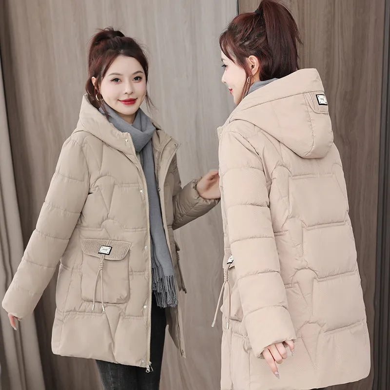 Women's Quilted Puffer Jacket with Stylish Bellows Pocket and Slim Fit