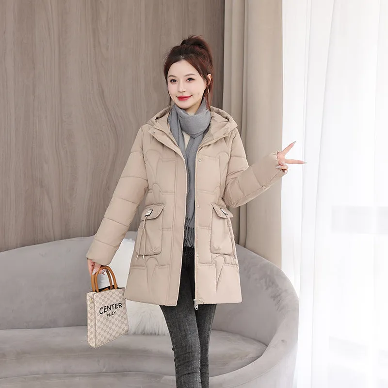 Women's Quilted Puffer Jacket with Stylish Bellows Pocket and Slim Fit