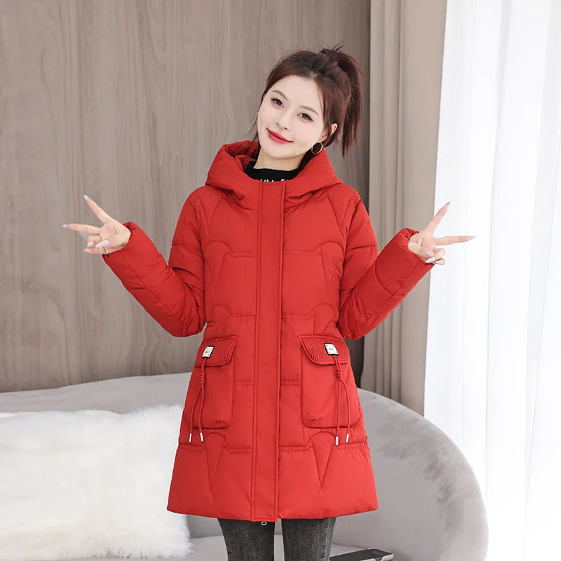Women's Quilted Puffer Jacket with Stylish Bellows Pocket and Slim Fit