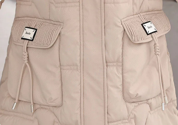 Women's Quilted Puffer Jacket with Stylish Bellows Pocket and Slim Fit