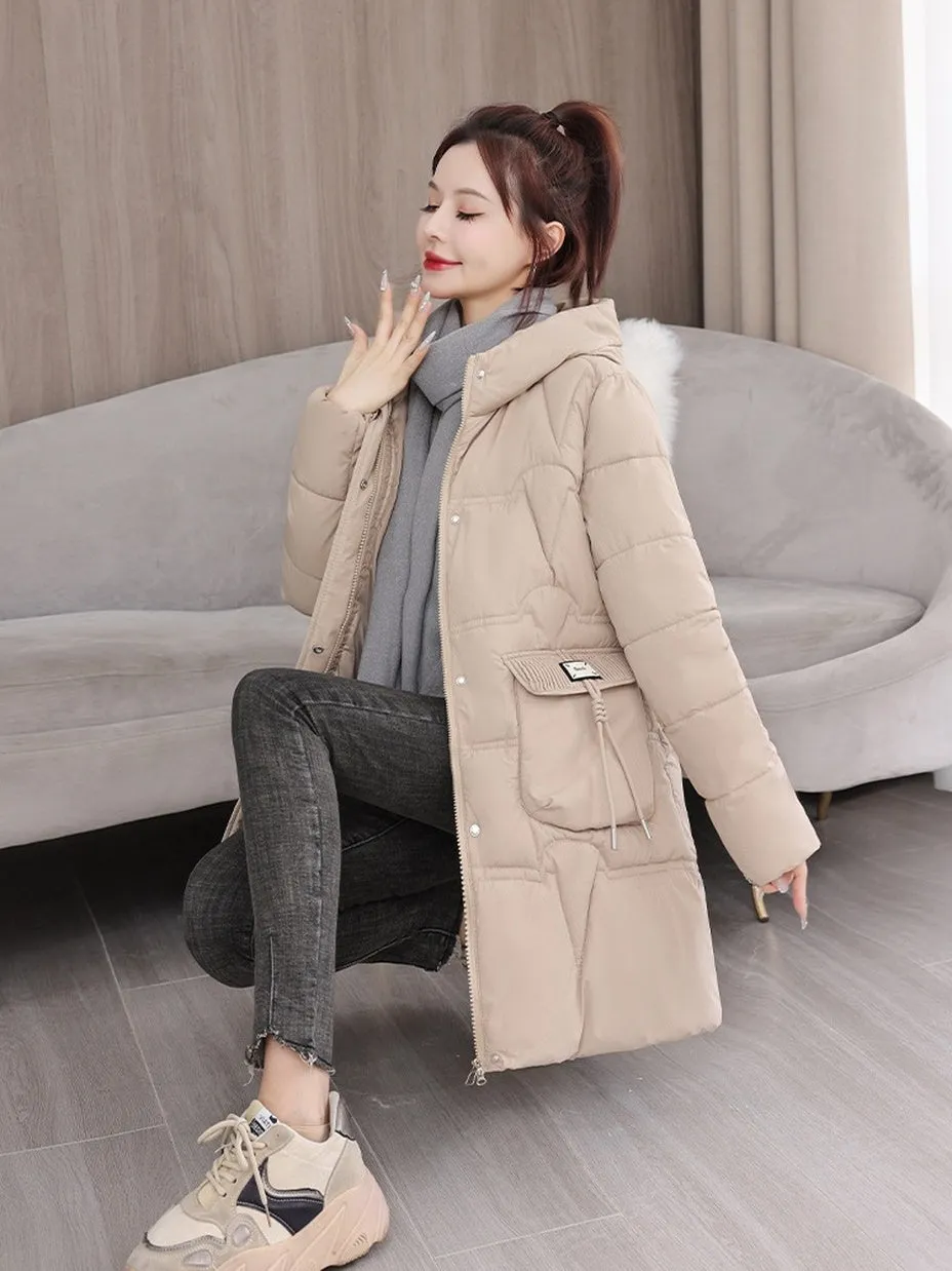 Women's Quilted Puffer Jacket with Stylish Bellows Pocket and Slim Fit