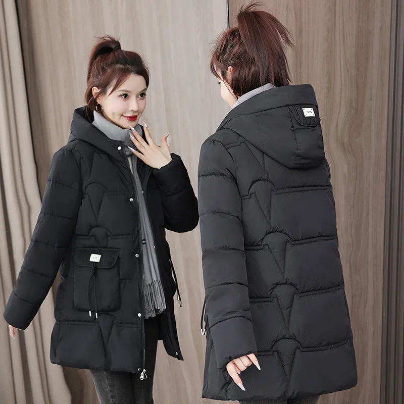 Women's Quilted Puffer Jacket with Stylish Bellows Pocket and Slim Fit