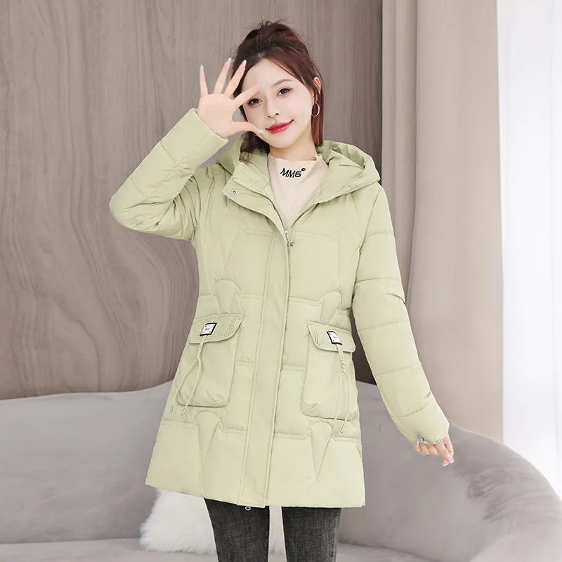 Women's Quilted Puffer Jacket with Stylish Bellows Pocket and Slim Fit