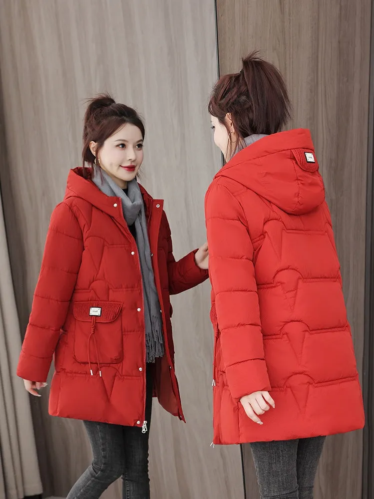 Women's Quilted Puffer Jacket with Stylish Bellows Pocket and Slim Fit
