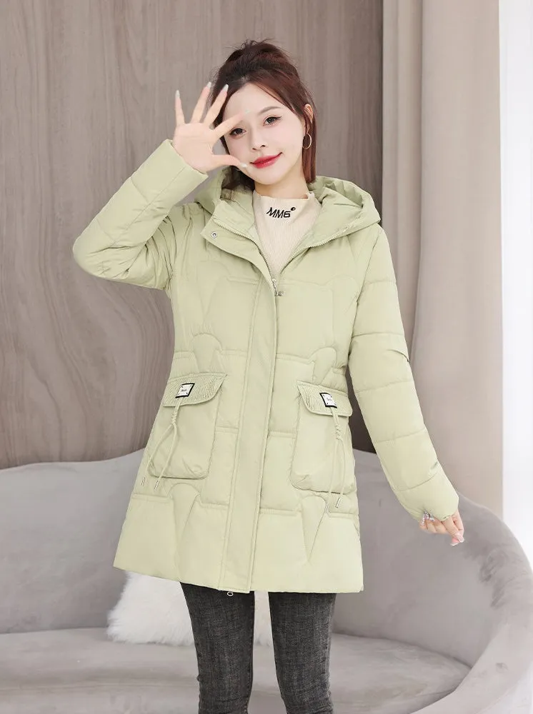 Women's Quilted Puffer Jacket with Stylish Bellows Pocket and Slim Fit