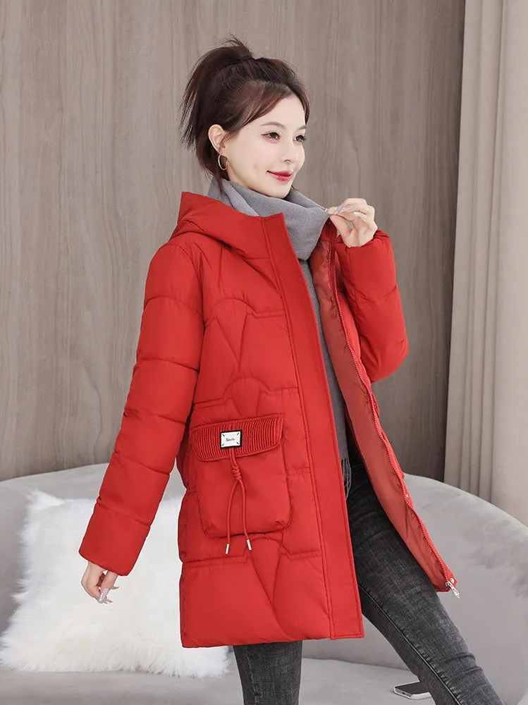 Women's Quilted Puffer Jacket with Stylish Bellows Pocket and Slim Fit