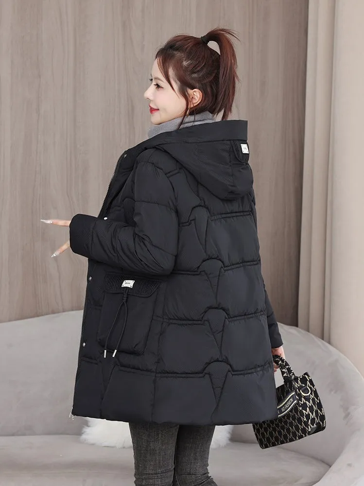 Women's Quilted Puffer Jacket with Stylish Bellows Pocket and Slim Fit