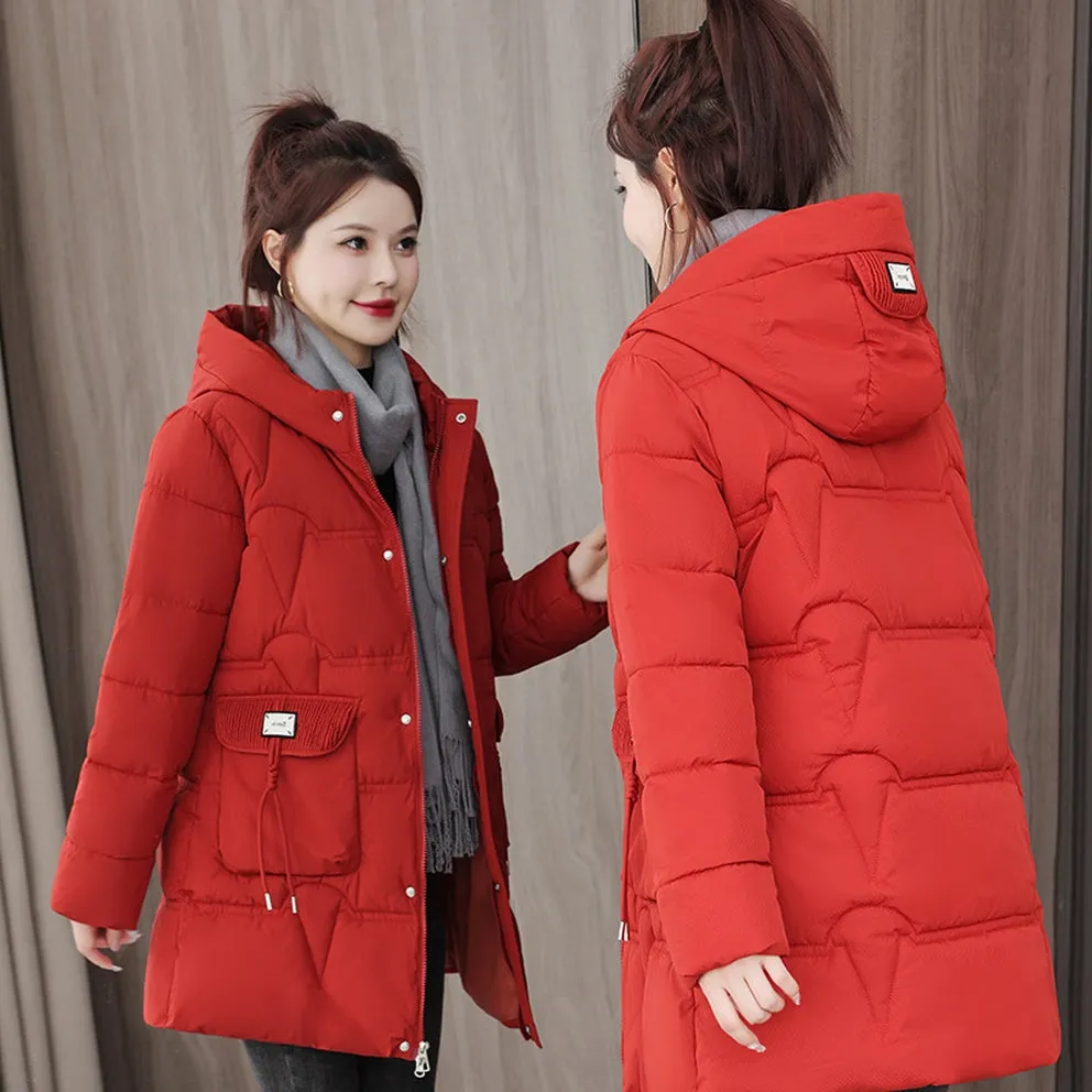 Women's Quilted Puffer Jacket with Stylish Bellows Pocket and Slim Fit