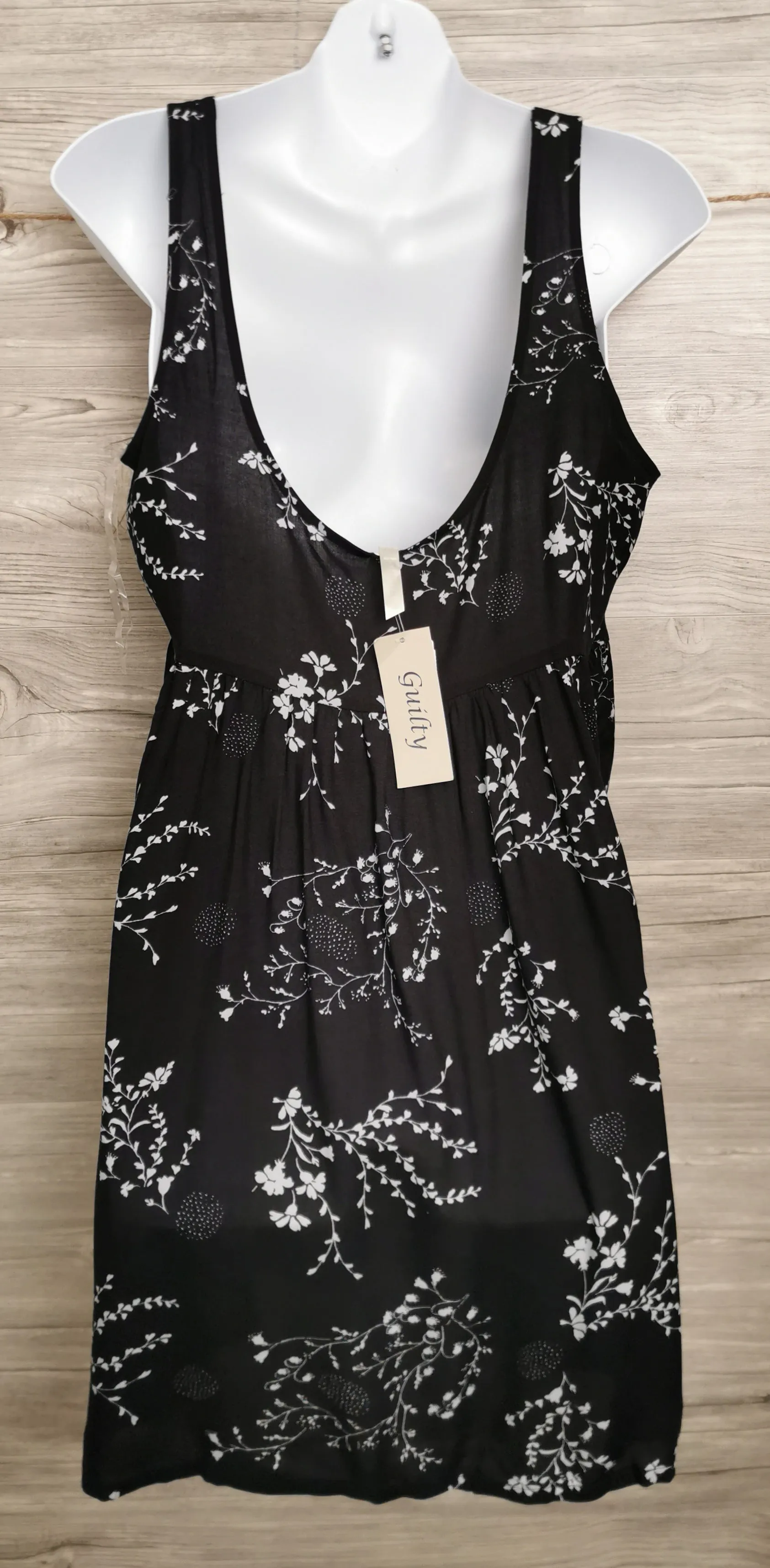 WOMENS SIZE LARGE - GUILTY, Black & White Babydoll Summer Dress NWT B45