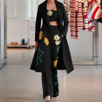 Women's Spring Autumn Dress Suits 3 Pcs Fashion Printed Sets Long Outfit
