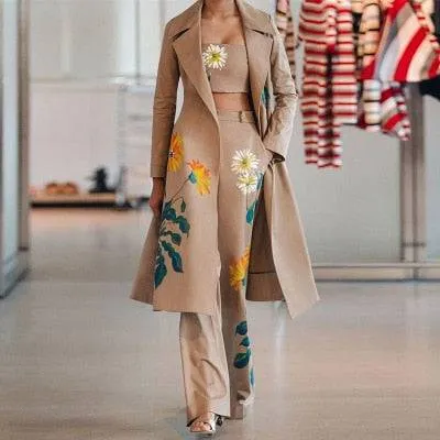 Women's Spring Autumn Dress Suits 3 Pcs Fashion Printed Sets Long Outfit