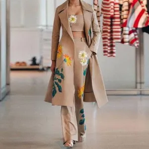 Women's Spring Autumn Dress Suits 3 Pcs Fashion Printed Sets Long Outfit