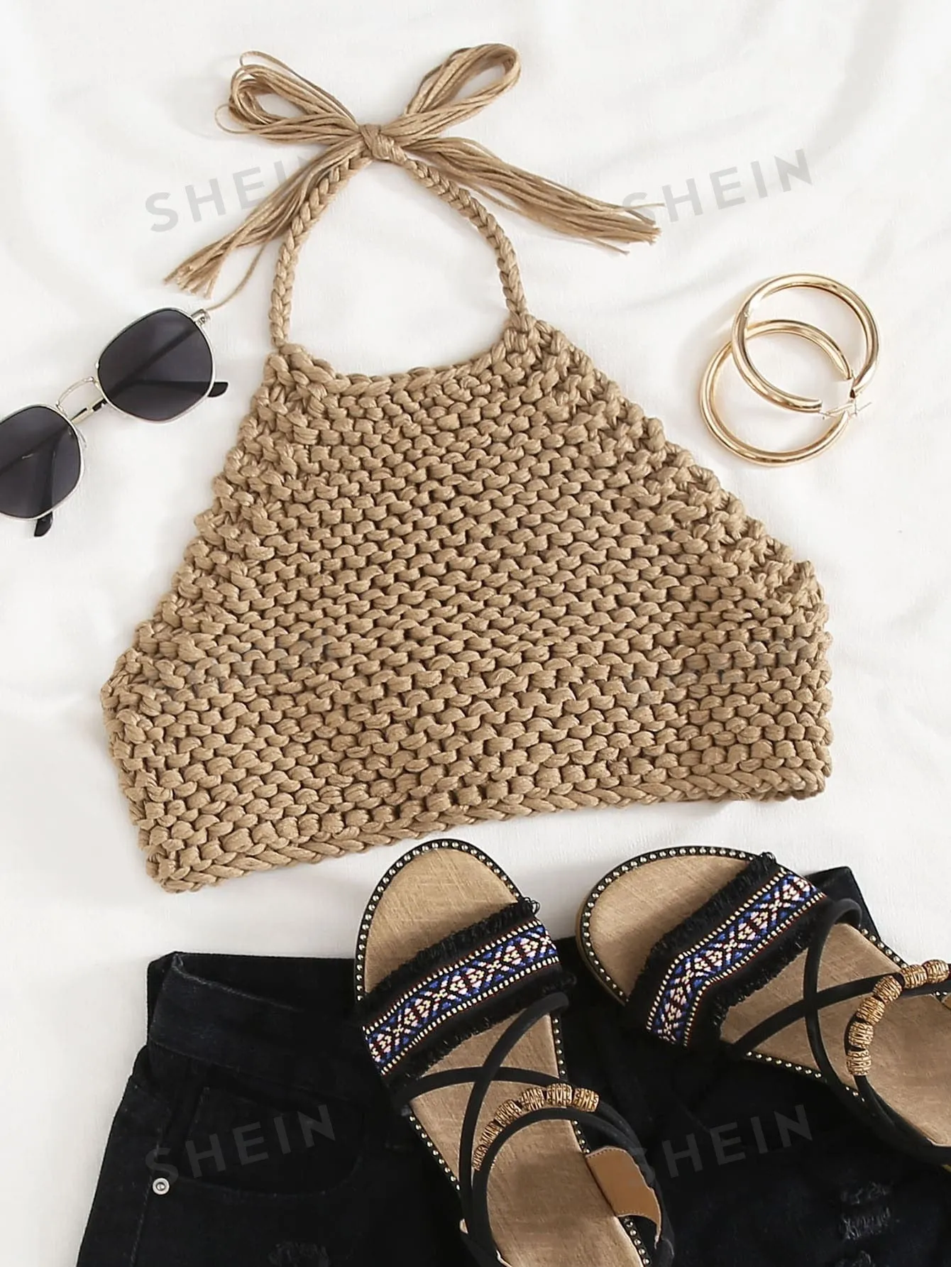 WYWH Tie Back Crop Knit Top