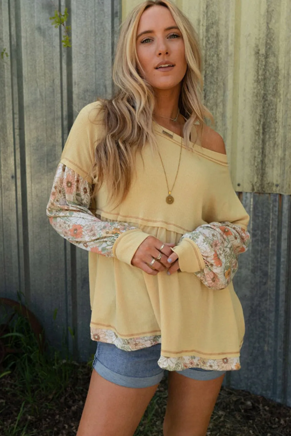 Yellow Contrast Thermal Knit Top