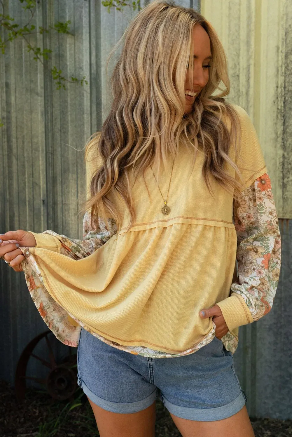 Yellow Contrast Thermal Knit Top