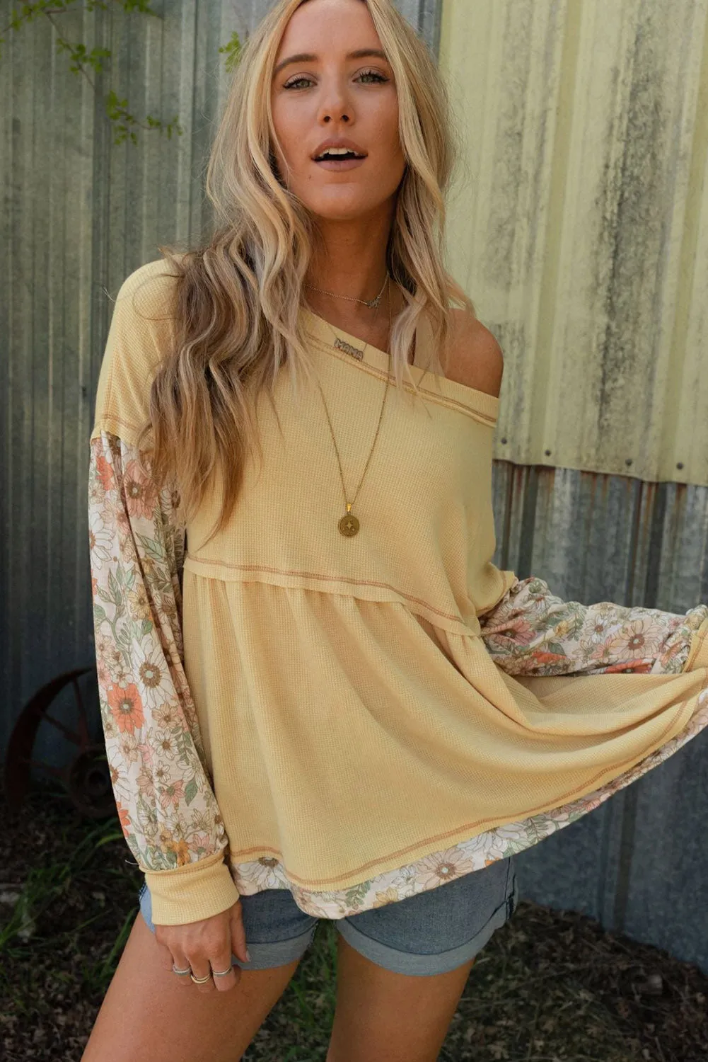 Yellow Contrast Thermal Knit Top