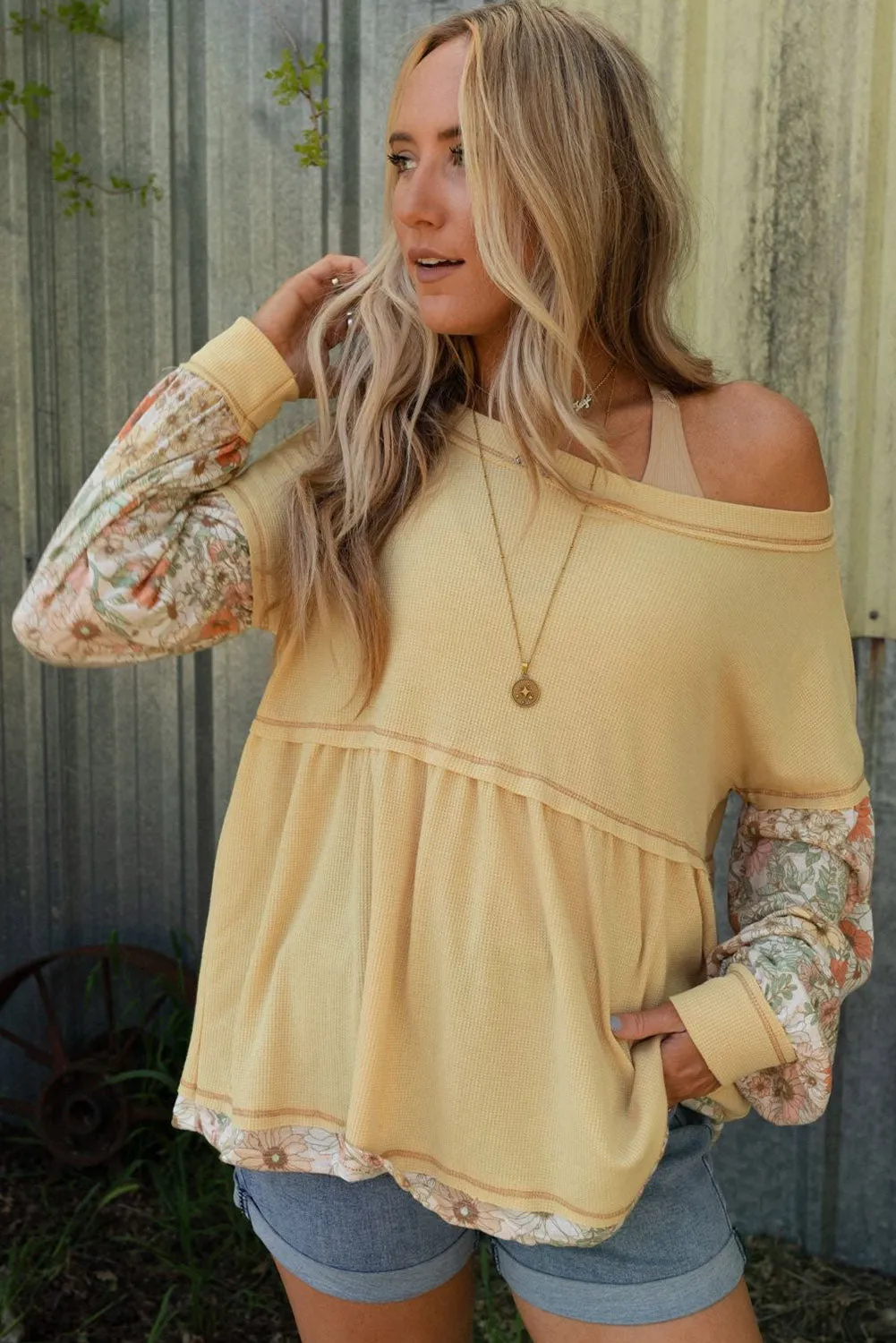 Yellow Contrast Thermal Knit Top