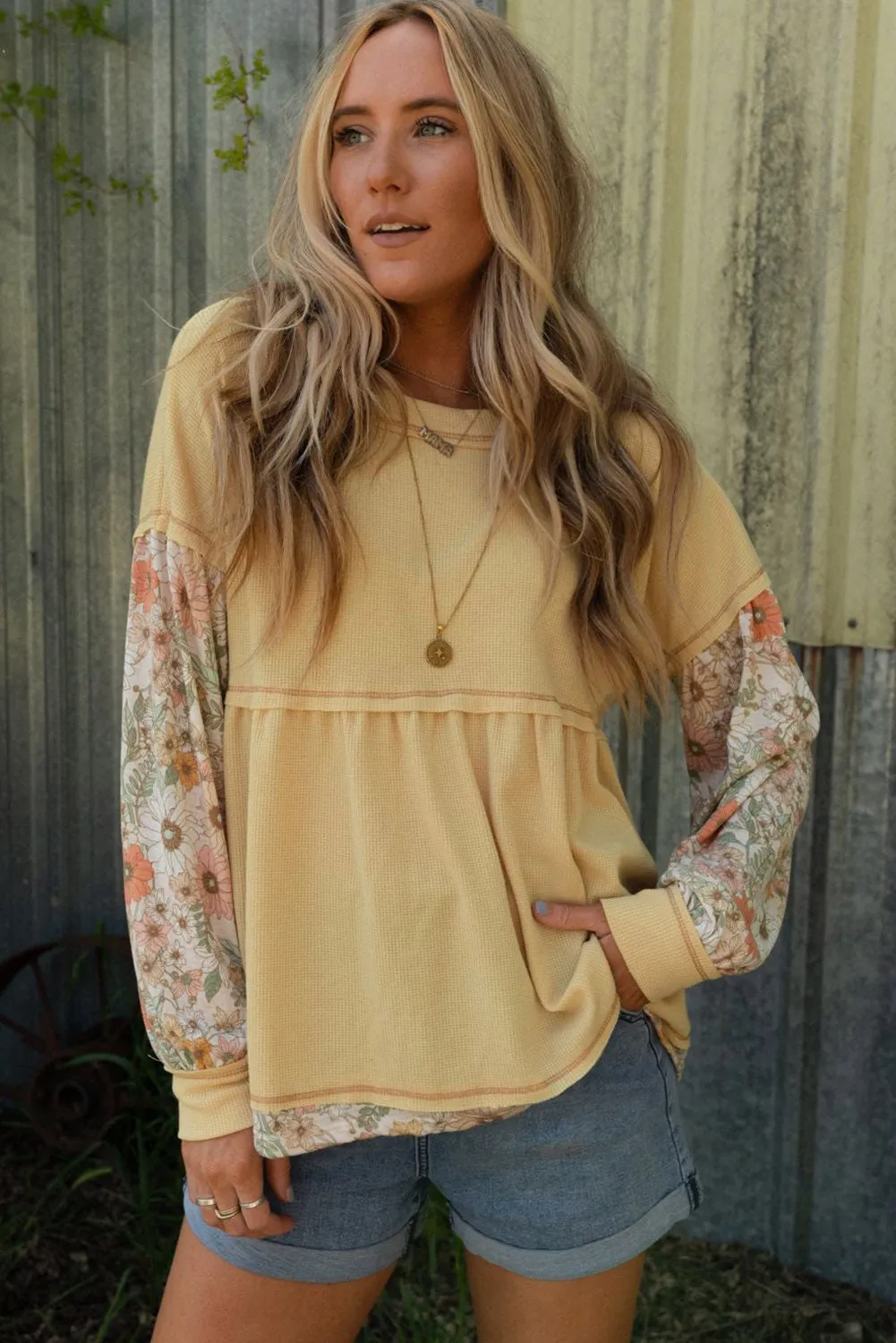Yellow Contrast Thermal Knit Top