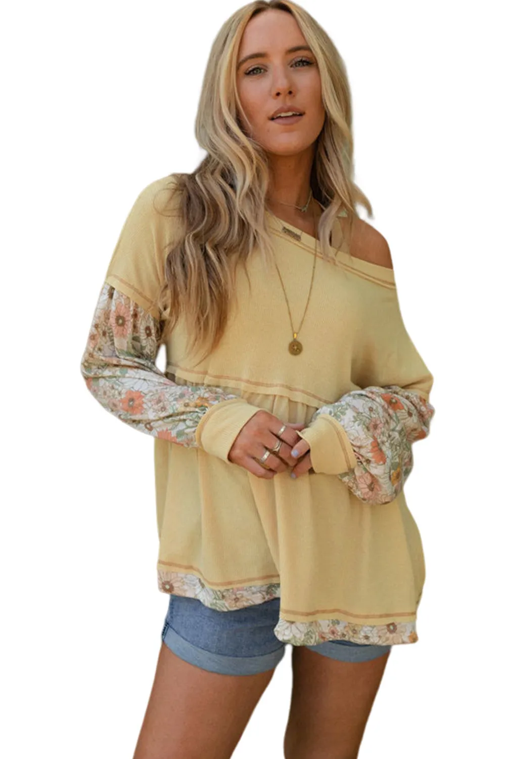 Yellow Contrast Thermal Knit Top