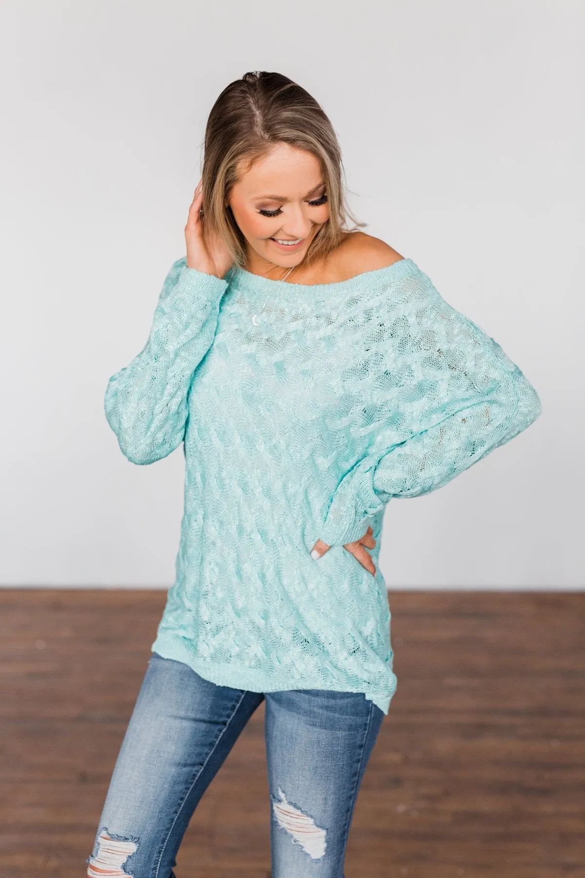You've Got That Something Knit Sweater- Mint Blue