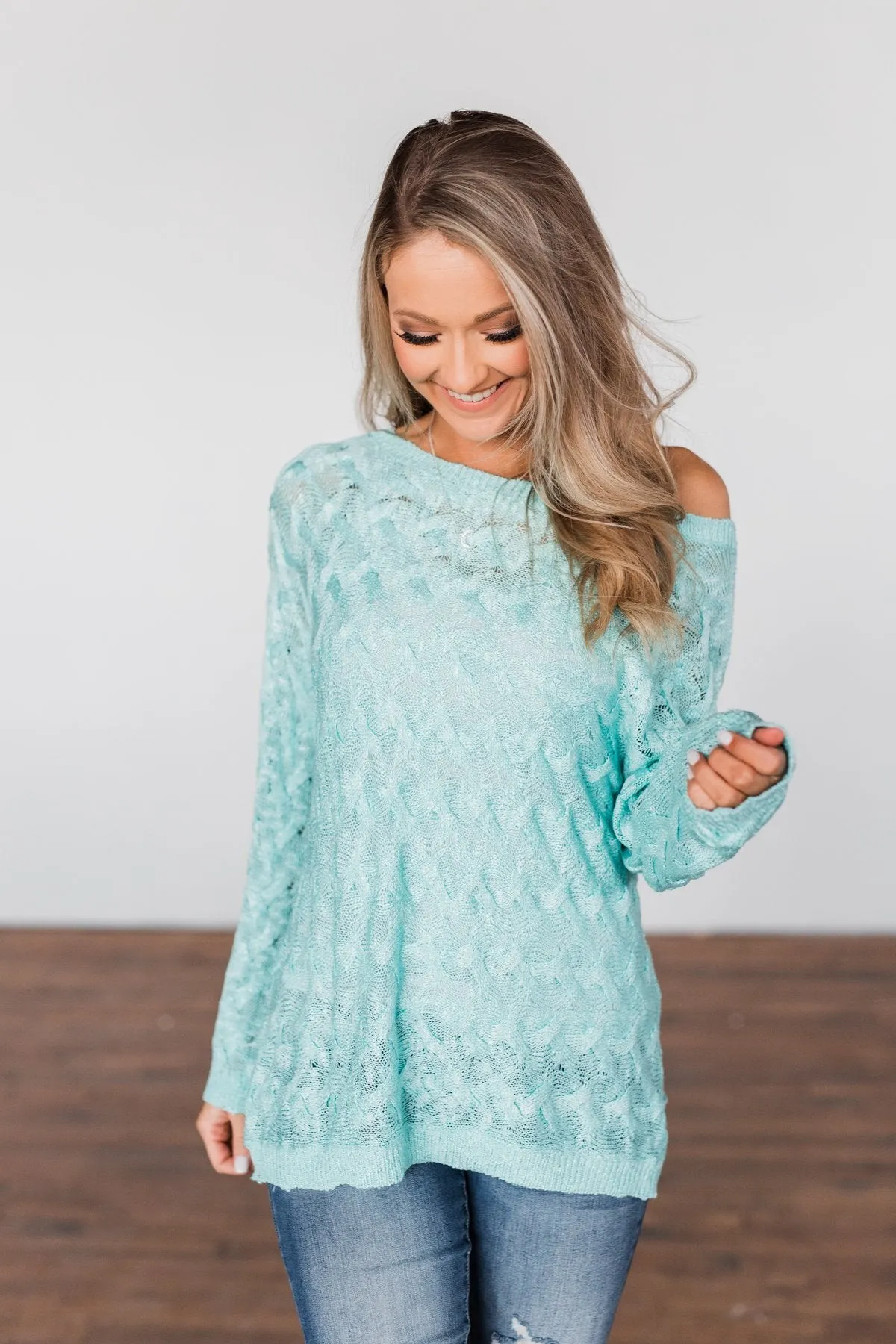 You've Got That Something Knit Sweater- Mint Blue