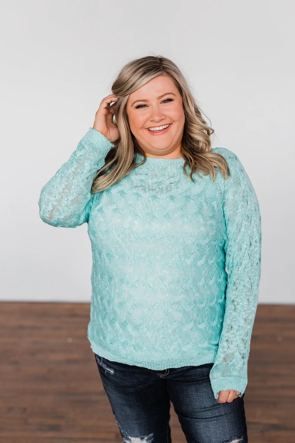 You've Got That Something Knit Sweater- Mint Blue