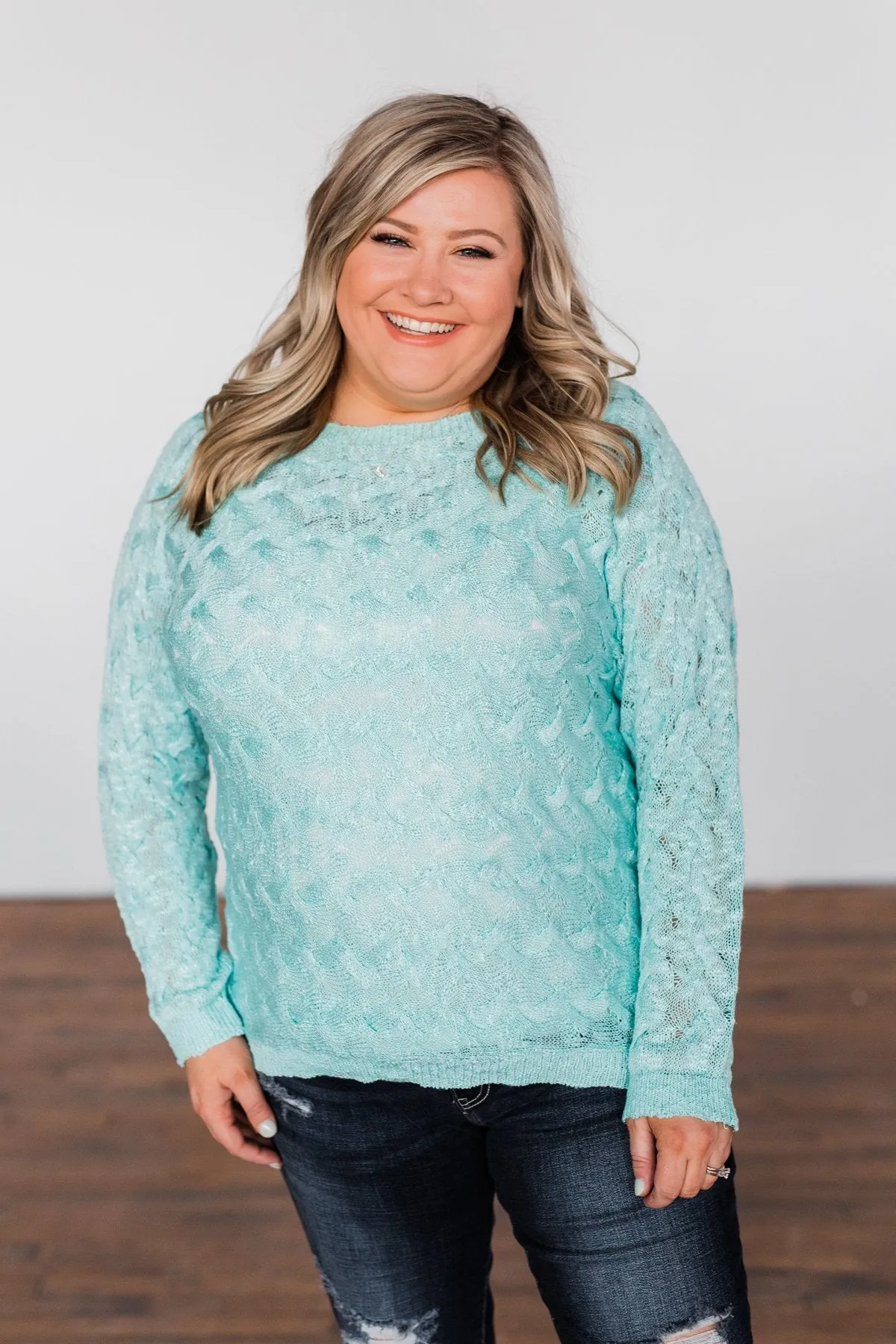 You've Got That Something Knit Sweater- Mint Blue