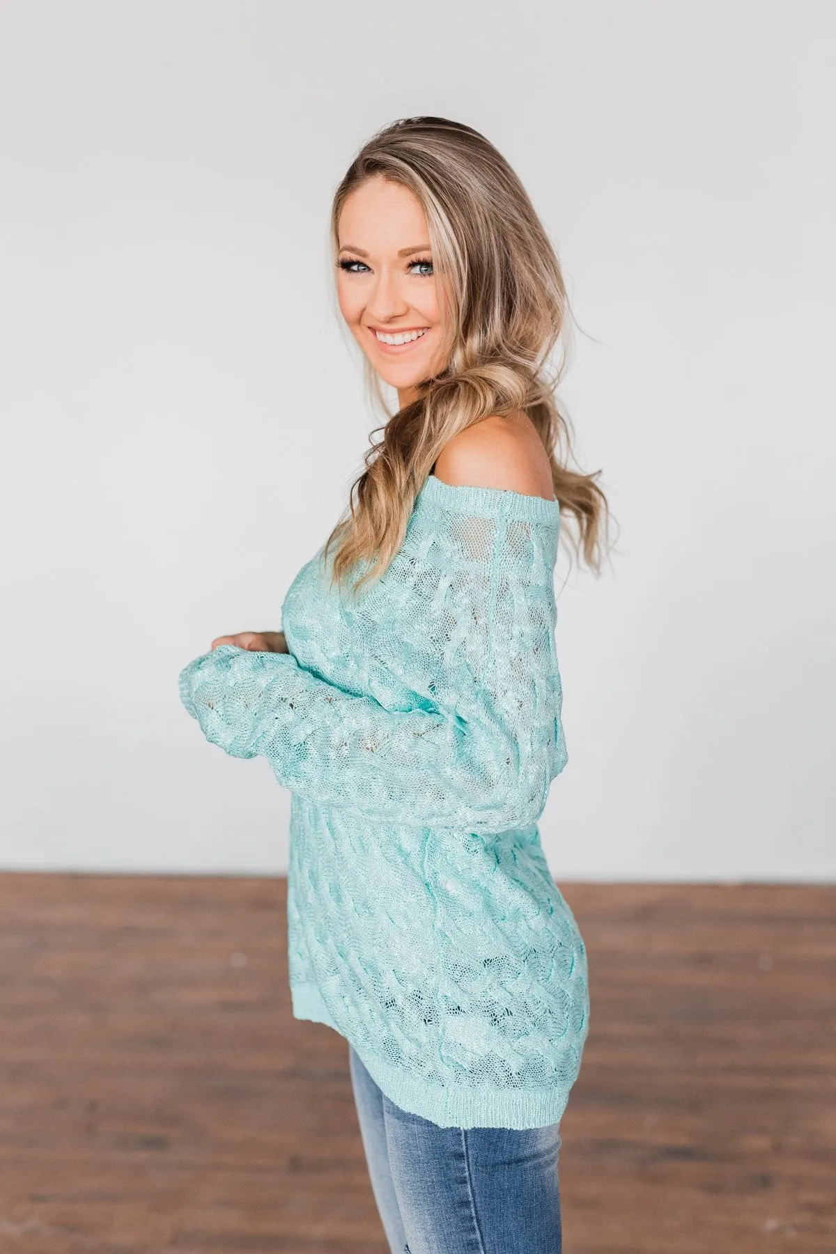 You've Got That Something Knit Sweater- Mint Blue