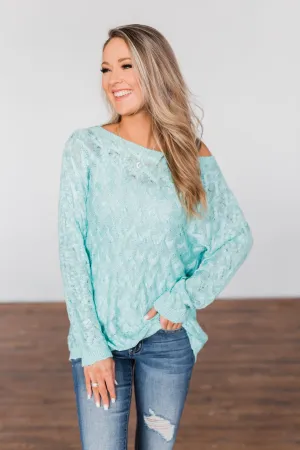 You've Got That Something Knit Sweater- Mint Blue