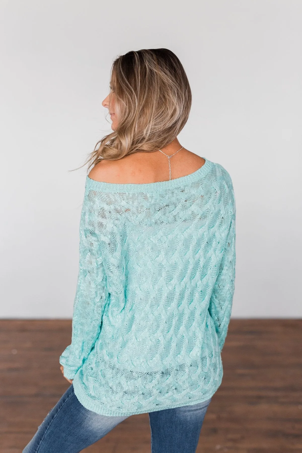 You've Got That Something Knit Sweater- Mint Blue