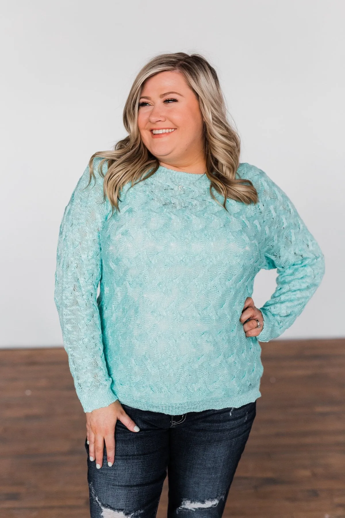 You've Got That Something Knit Sweater- Mint Blue