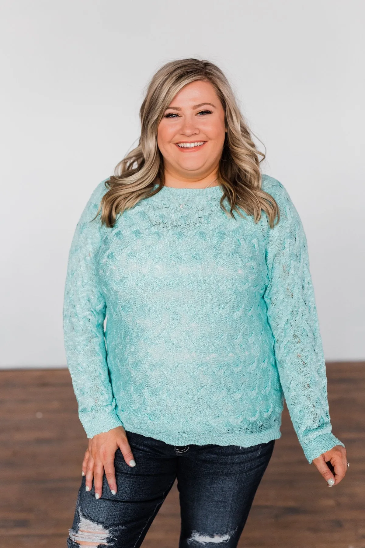 You've Got That Something Knit Sweater- Mint Blue