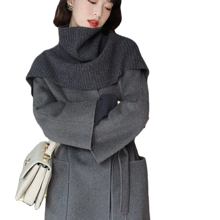 ZABRI High Quality Ladies Long sweater Luxury Women's jackets &amp; coats  Grey Wool Cashmere  Coat