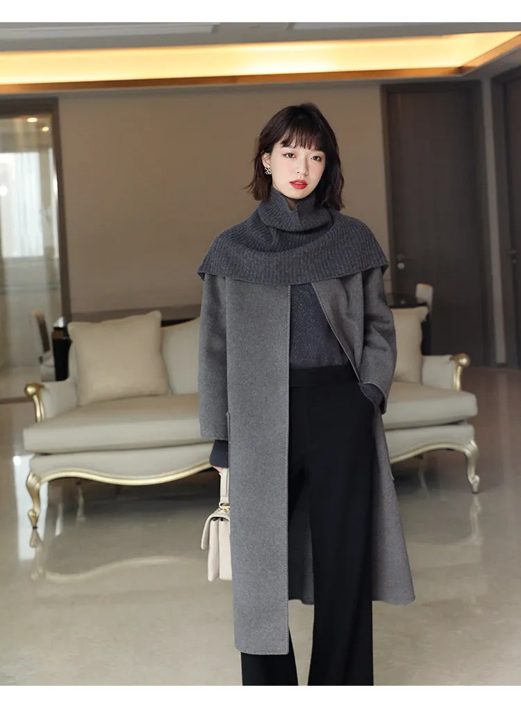 ZABRI High Quality Ladies Long sweater Luxury Women's jackets &amp; coats  Grey Wool Cashmere  Coat