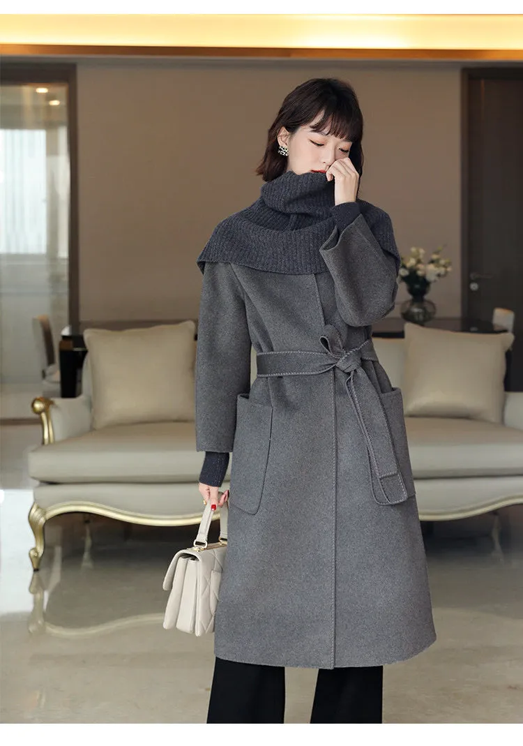 ZABRI High Quality Ladies Long sweater Luxury Women's jackets &amp; coats  Grey Wool Cashmere  Coat