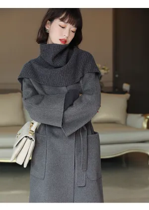 ZABRI High Quality Ladies Long sweater Luxury Women's jackets &amp; coats  Grey Wool Cashmere  Coat
