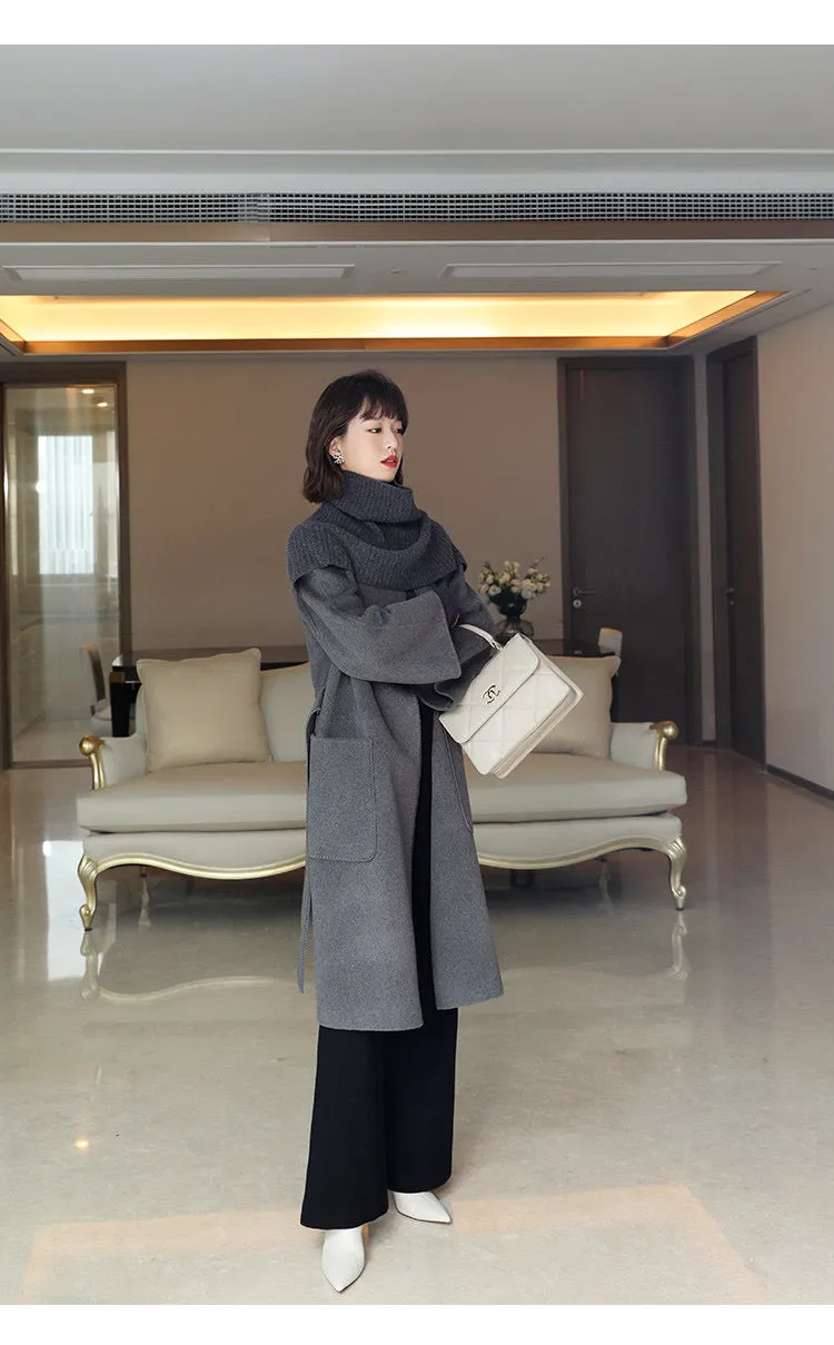 ZABRI High Quality Ladies Long sweater Luxury Women's jackets &amp; coats  Grey Wool Cashmere  Coat